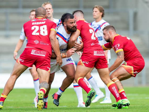 Wakefield Trinity v Catalans Dragons - David Fifita takes a carry. Picture: Bruce Rollinson.