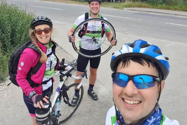 Chris and Richard set out on their new route, accompanied by another friend, Donna Bailey