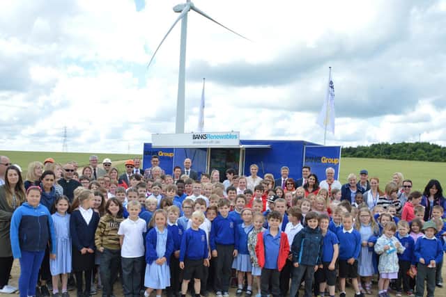 Youngsters visiting Hook Moor wind farm when it opened in 2016.