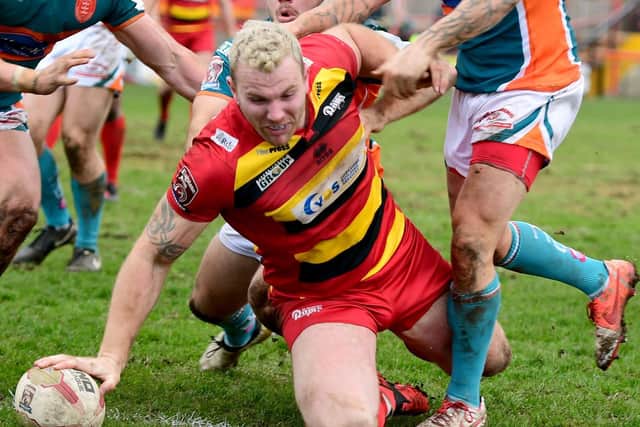 TRY TIME: Keegan Hirst in action for Dewsbury Rams. Picture: Paul Butterfield.