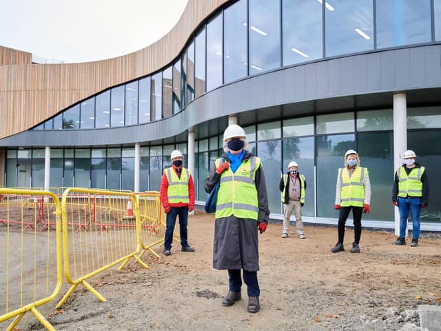 Councillor Jacquie Speight with ward members at Aspire@ThePark, which is on track to open next year. Photo: Wakefield Council