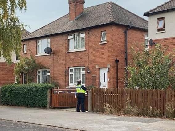 Police outside the property on Monday.