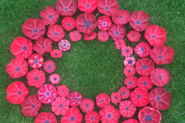 Bottle base poppies made by Ruth Walton