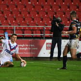Innes Senior touches down for his second try to complete Trinity's big midweek win over Rhinos. Picture by  Jonathan Gawthorpe.