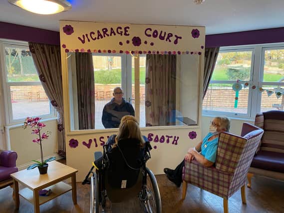 The first booth at Vicarage Court, so people can visit their loved ones.