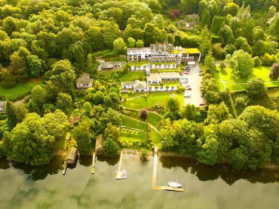 An aerial view of Beech Hill Hotel and Spa and Lake Windermere.