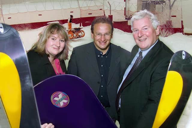 Celebration time: The opening night of Xscape on October 9, 2003; Waystone directors Stuart and Helen McLoughlin with PY Gerbau.
