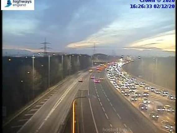 Long delays have been reported on the M1 at Wakefield this afternoon, after a collision on the carriageway. Photo: Highways England