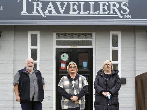 Stanley pub landlords Steve Barker (Thatched House) Sam Carney (The Travellers) and Lisa Smith (The Graziers)