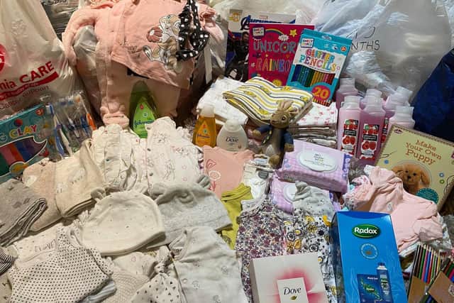 Pictured: All the donations collected by Jess, donated by the public