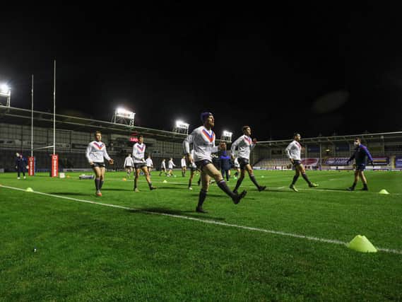 Picture by Paul Currie/SWpix.com - 15/10/2020 - Rugby League - Betfred Super League - St Helens v Wakefield Trinity - Halliwell Jones Stadium, Warrington, England - Wakefield Trinity during the warm up