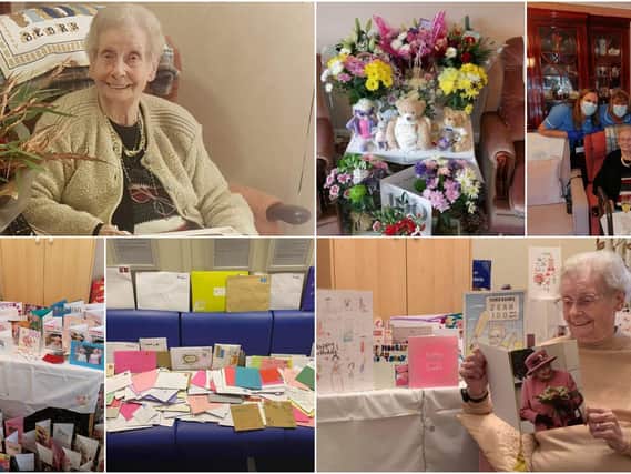 Jean Crichton was left in tears after carers brought bags full of birthday cards, as well as flowers and chocolates to her home for her centenary celebration. (SWNS)
