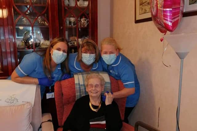 Carers brought bags full of birthday cards, as well as flowers and chocolates to Jean for her centenary celebration.