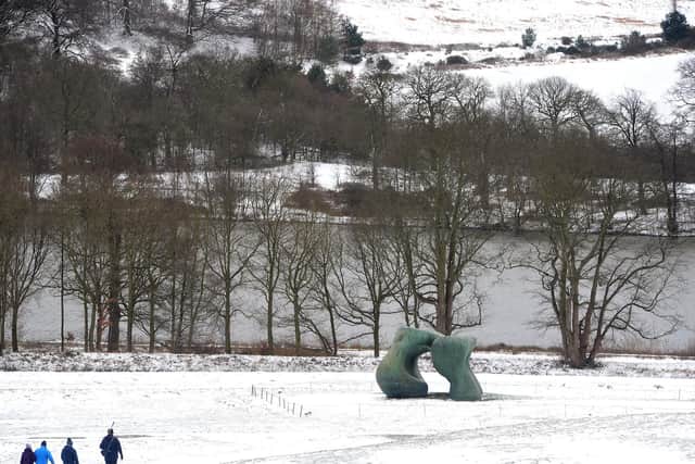 This festive season, YSP’s grounds remain open, offering an escape to an inspirational, safe environment where you can experience art and nature. Pictured is the site dusted with snow in 2018.