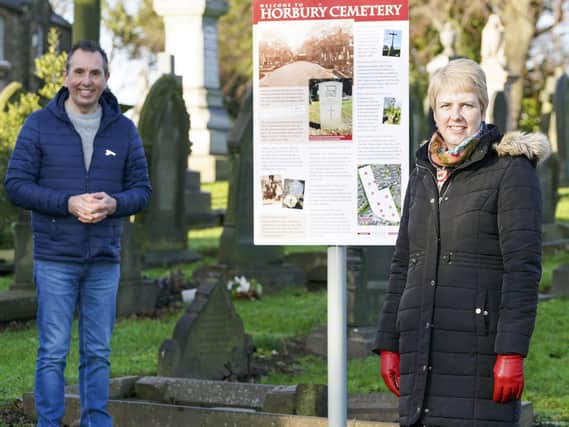 Coun Darren Byford and Helen Bickerdike at Horbury Cemetery