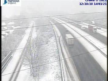'Multiple vehicles' have become stranded on the M1 at Wakefield this morning, as heavy snow continues to fall across the district. Photo: Highways England