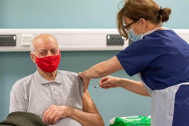 And thousands of people in Wakefield, including more than 1,000 frontline health and social care staff, are among those to have received the first dose of the jab since retired miner George Hopwood (pictured) became the first person in the district to be given his jab in December. Photo: Wakefield CCG