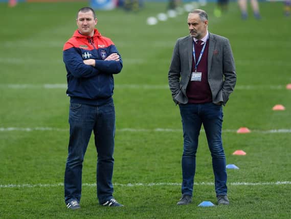 OPTIMISTIC: Wakefield chief executive Michael Carter (right) feels that Chris Chester’s side are in a much better position than they were eight to nine months ago.