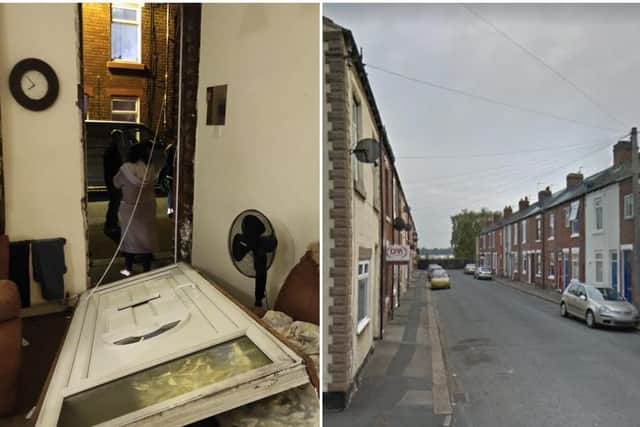 The door of the property on Newland Street was ripped off its frame.