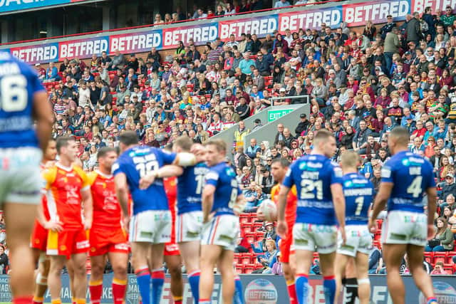 Picture by Allan McKenzie/SWpix.com - 25/05/2019 - Rugby League - Dacia Magic Weekend 2019 - Wakefield Trinity v Catalans Dragons - Anfield, Liverpool, England Wakefield fans watch their side in action