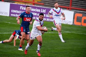Kelepi Tanginoa scores against Hull KR, who will be the visitors when Belle Vue's terraces are due to reopen in May. Picture by James Hardisty.