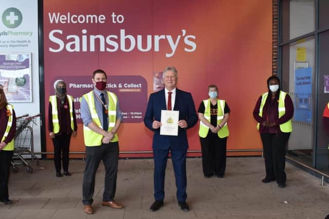 The Mayor of Wakefield has praised a team of 'diligent' supermarket staff for their dedication and hard work during the pandemic. Photo: Sainsbury's Trinity Walk