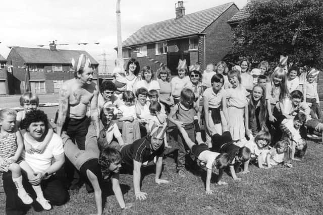The residents of Keswick Drive, Airedale, in 1981. They are preparing for a
wheelbarrow race as part of their celebration of the wedding of Prince Charles and Lady Diana Spencer