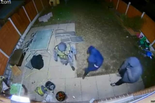 The father of the girl released the video of the gang of four trying to beak into the house in Crofton at 10pm on Monday.