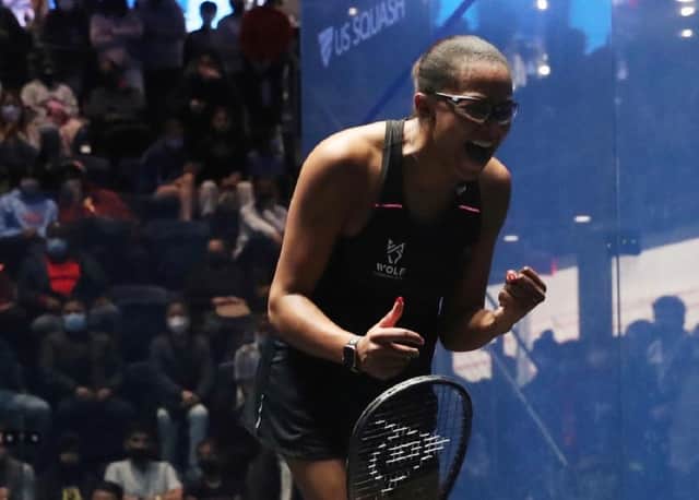 That winning feeling as Pontefract’s Asia Harris shows her delight at winning the girls US Open U17s title in Philadelphia.