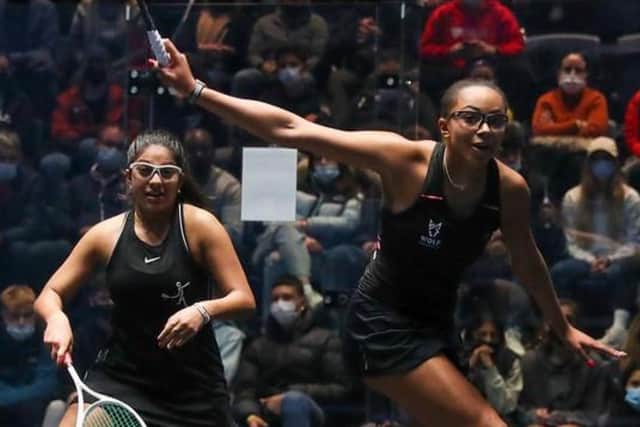 Asia Harris in action in the final of the girls US Open U17s title in Philadelphia.