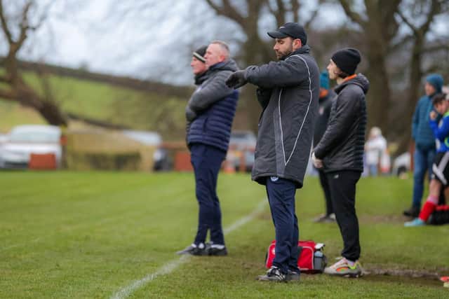 Wakefield AFC manager Gabriel Mozzini on the sidelines during his side's 4-2 win at Hepworth United. Picture: Steve Biltcliffe