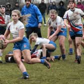 Emily Heaps breaking through for Castleford RUFC Girls U18s against Hull Ionians.