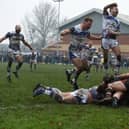 Lock Lane celebrate scoring a try in their first round Betfred Challenge Cup tie against Thatto Heath. Picture: Matthew Merrick
