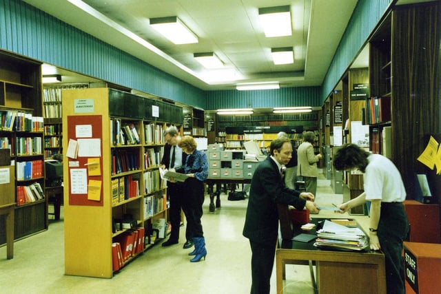 Inside the Library of Commerce, Science and Technology when located on the ground floor of Leeds Central Library.