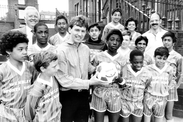 England and Manchester United captain Bryan Robson visited Harehills Middle School in May 1987 where he presented the football team with a complete strip donated by Wembley Sportsmaster Ltd.