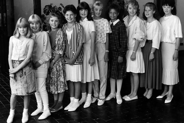 A photocall for Leeds Gala Queen in 1987. It features Angela Griffin (fourth from the right) who went to carve out a successful acting career.