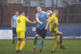 Ossett United's goal hero against Pickering Town James Walshaw looks to control the ball. Picture: Scott Merrylees