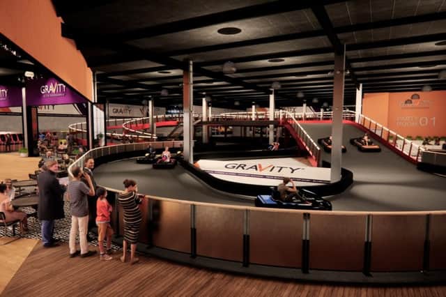 3D artist impressions of what Gravity GT e-karting experience at Xscape Yorkshire could look like (subject to change and for illustrative purposes only).