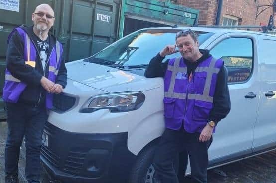 Paul West and Gary Southering, volunteers at Wakefield Street Kitchen with the new delivery van that was purchased following the donation from the Morrisons Foundation.
