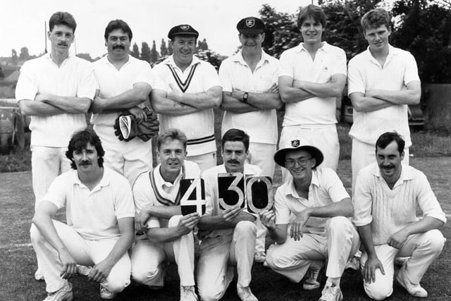 East Leeds CC who set a new record in the Avon Display Leeds League when they piled up 430 against newcomers Farsley Celtic, who were dismissed for 101. Pictured, back row from left, is Keith Mellor, Paul Clarke, John Bowden, Gary Edwards, Steve Wheeler and Anthony Walker. Front, from left, is Steve McGuire, Mick Mellor, Neil Mellor, Simon Blick and John Gahan.