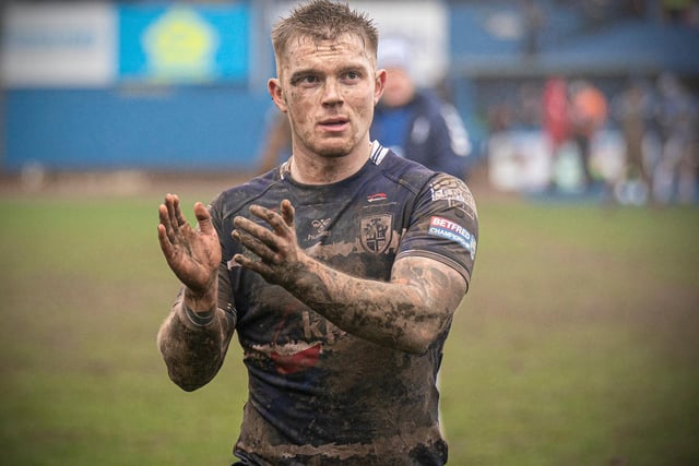Morgan Smith applauds the Featherstone Rovers fans at Workington. Picture: Dec Hayes