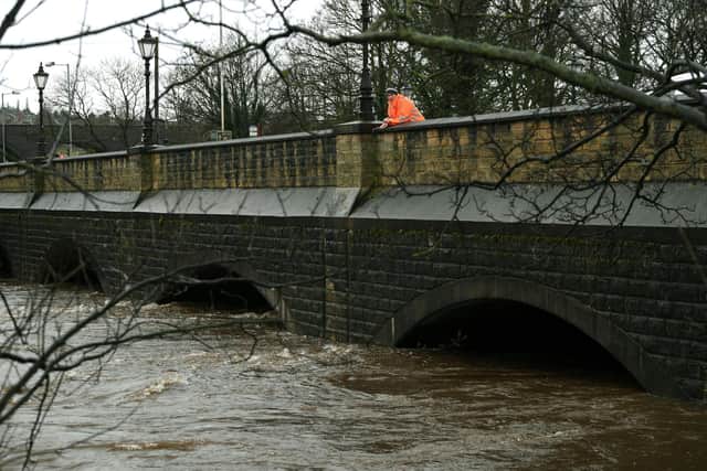 High river levels at Horbury Bridge.