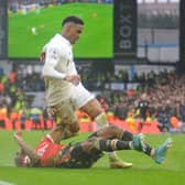 Junior Firpo clashes with Aaron Wan-Bissaka in Leeds United's big game with Manchester United.