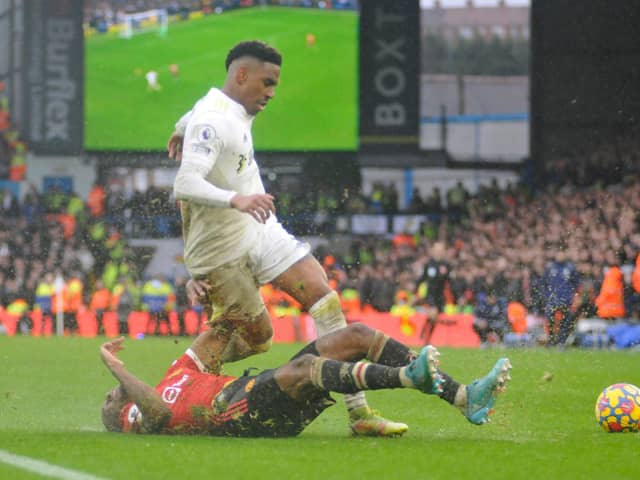 Junior Firpo clashes with Aaron Wan-Bissaka in Leeds United's big game with Manchester United.