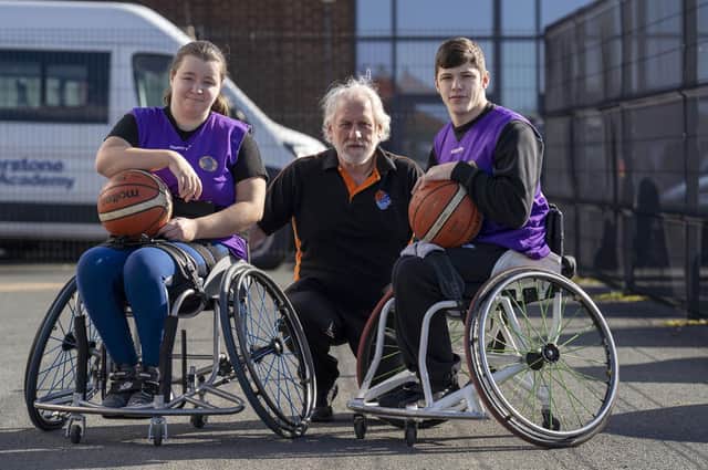 Meg Jenkinson, Steve Greatorex and Jamie Shaw are upset at the theft of equipment from Wakefield Whirlwinds Wheelchair Basketball Club.