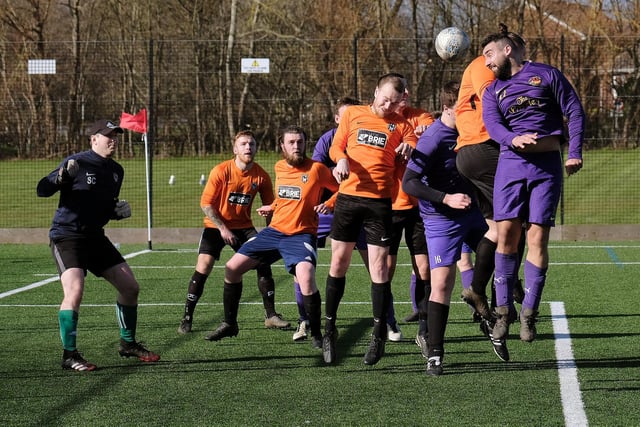 Goalmouth action from Goal Sports 3 Valley 6 in the Scarborough Sunday League