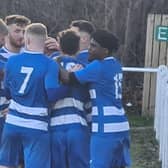 Glasshoughton Welfare players celebrate scoring in their win over Clipstone. Picture: Rob Hare