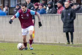 Kane Swinburn scored his first goal in Emley AFC colours in the 3-1 win at Athersley Recreation. Picture: Mark Parsons