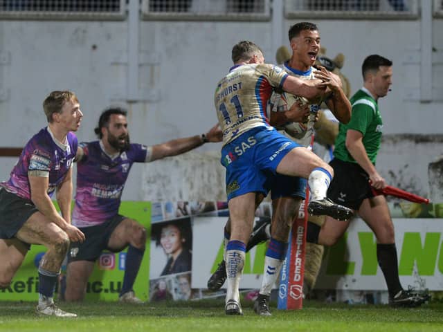 Corey Hall celebrates his try.  Pictures: Bruce Rollinson
