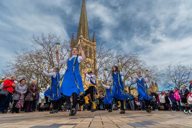 RHUBARB FESTIVAL: Wakefield Morris Dancers entertaining the crowds. Photo: James Hardisty